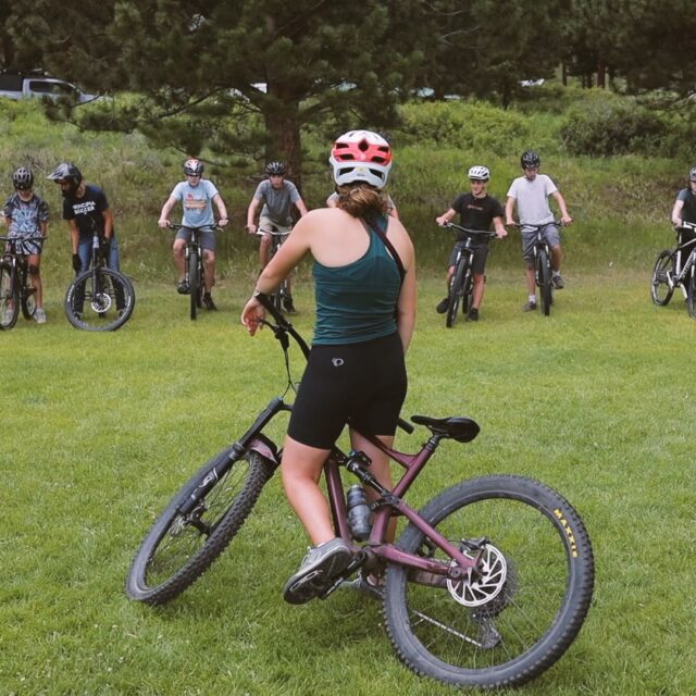 Group of people on bikes in a park